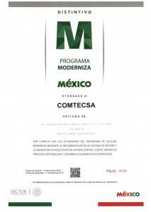 Distintivo Moderniza — Programa de Calidad Moderniza, otorgado a COMTECSA
